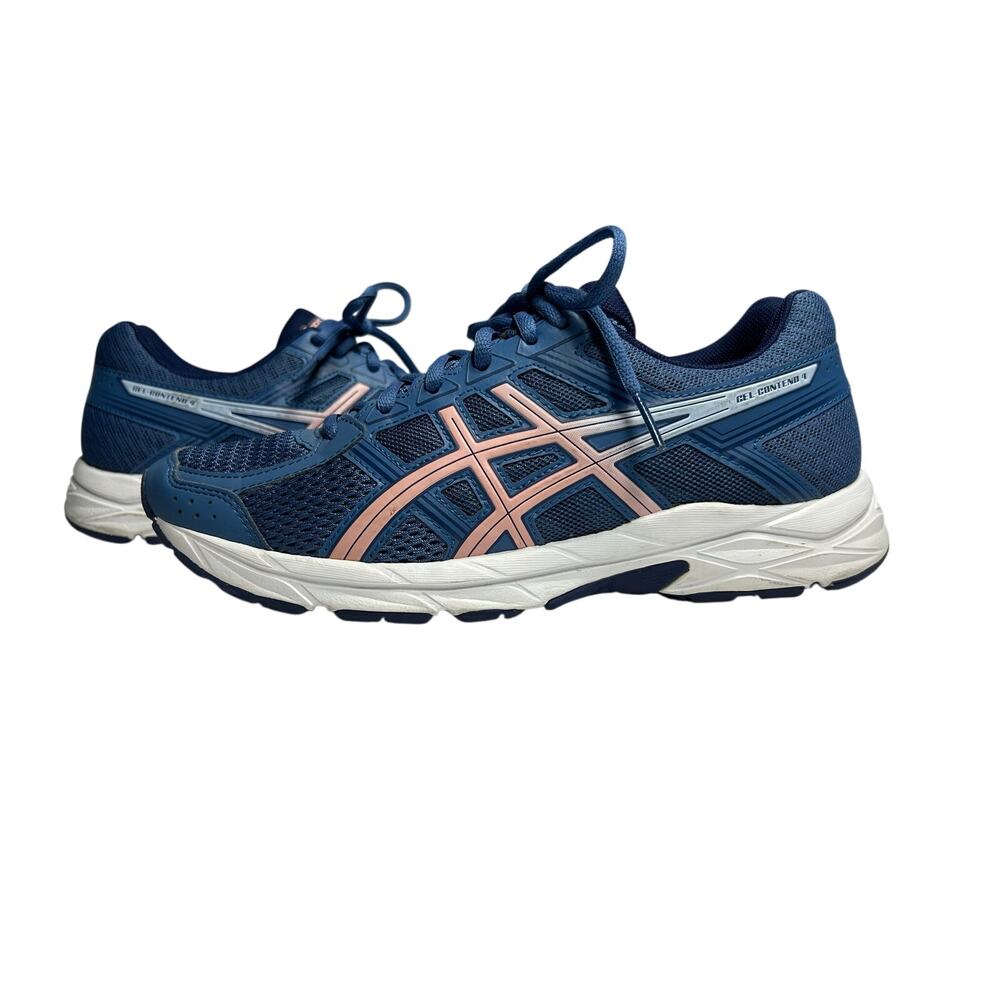 ASICS Gel Contend 4 Blue White Pink Walking Running Shoe Women's Sz 9 very clean